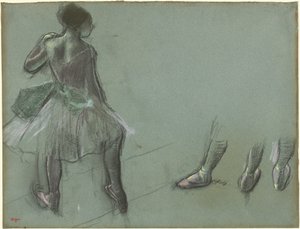 Dansare sett bakifrån och tre studier av fötter, ca. 1878. av Edgar Degas