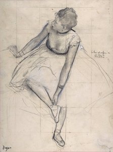 Dansare justerar sin sko (ballerina). Teckning av Edgar Degas (1834-1917) New York City. Metropolitans Konstmuseum. av Edgar Degas