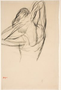 Dansare, halvkropp, armarna korsade bakom huvudet, ca 1890 (blyerts på papper) av Edgar Degas