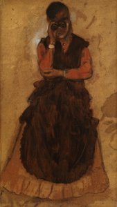 Flicka som tittar genom operaglasögon (olja på panel) av Edgar Degas