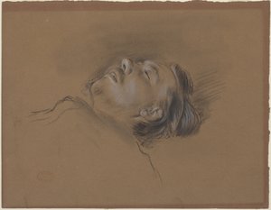 ”Den fallne jockeyns huvud” (studie till ”Scen från hinderloppet: Den fallne jockeyn”) av Edgar Degas