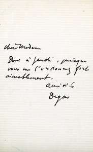 Brev från konstnären till Berthe Morisot (1841-95) av Edgar Degas