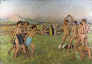 Små spartanska flickor som provocerar pojkar. Omkring 1860-1862, Olja på duk av Edgar Degas