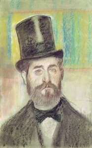 Mand i en operahat (pastel på papir) swed av Edgar Degas