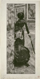 Mary Cassatt i Paintings Gallery på Louvren, 1879-80 av Edgar Degas