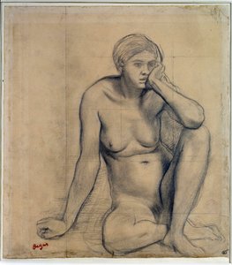 Naken kvinna sitter Studie för "Scene de guerre au medeltiden"" Teckning av Edgar Degas (1834-1917) Dim. 0,27 x 0,31 m Paris. Louvren