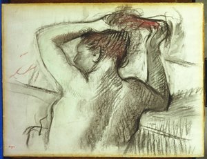 Naken kammar sitt hår av Edgar Degas