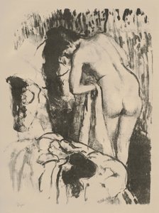 Naken kvinna som står och torkar sig, ca 1891-92 (lito på vävt papper)
