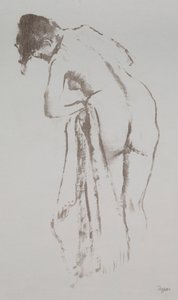 Naken kvinna med handduk, stående av Edgar Degas