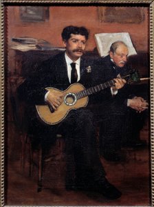 Porträtt av Lorenzo Pagans (1838-1883) spansk tenor och Augustus De Gas (1807-1874) far till konstnären. Målning av Edgar Degas (1834-1917) av Edgar Degas