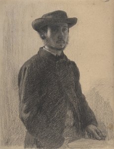 Självporträtt, ca 1857 (svart krita och grafit med vitt på beige vävt papper)