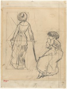 Studie för "Mary Cassatt vid Louvren" [recto] av Edgar Degas