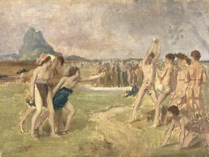 Studie för The Young Spartans Exercising, c.1860-61 (olja på papper monterad på panel) (se 3354) av Edgar Degas