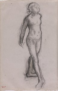 Study of a Naken Dancer, ca 1878-79 (kol och svart markering på papper) av Edgar Degas