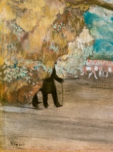 Gardinen (detalj). Omkring 1881. Pastell på kol och monotypi, fästen på kartong. av Edgar Degas