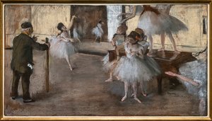Danslektionen. Omkring 1876. Pastell på papper limmat på kartong. av Edgar Degas