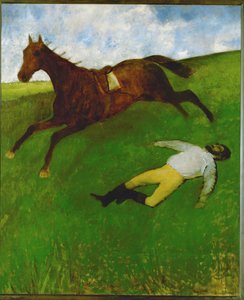 Den skadade jockeyn (olja på duk) av Edgar Degas