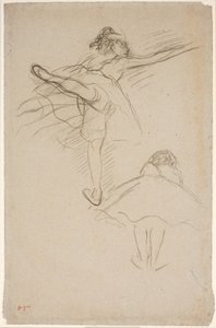 Två studier av kvinnliga dansare. Ovan, kvinnlig dansare stående på vänster ben; nedanför, framåtböjd dansare sett bakifrån av Edgar Degas