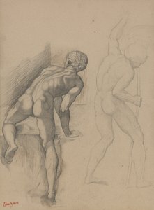 Två nakna män, 1856-57 (grafitpenna på mörkt krämpapper)