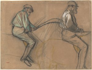 Two Studies of a Jockey, c.1884 (krita, kol och pastell på brunt papper) av Edgar Degas