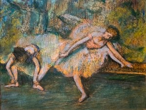 Två dansare. Omkring 1900. Pastell på papper på kartong. av Edgar Degas