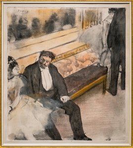 Två män och två dansare. Omkring 1876-1877. Pastell på monotypi. av Edgar Degas