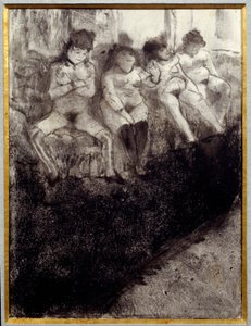 Väntar på andra versionen. Det finns prostituerade och väntar på kunder på en bordell. Målning av Edgar Degas av Edgar Degas