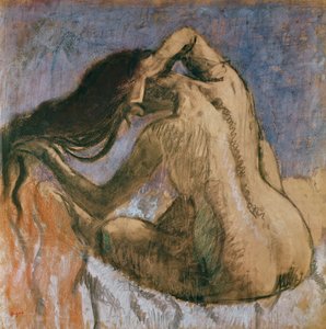 Kvinna som kammar sitt hår, 1905-10 (pastell på papper)