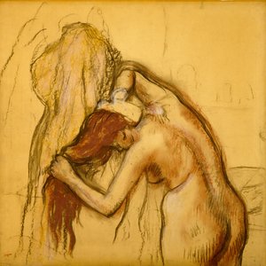 Kvinna som torkar sig, ca 1905 (kol och pastell på kalkerpapper på papper) av Edgar Degas