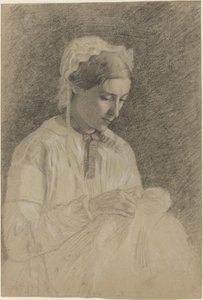 Kvinna broderar, 18551860. av Edgar Degas