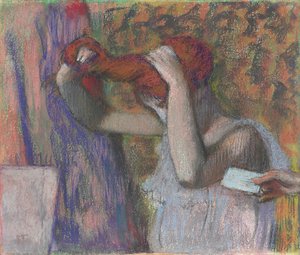 Kvinna som stylar hennes hår, brevet; Kvinna som kammar håret, brevet, c.1888-1892 av Edgar Degas
