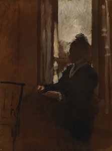 Kvinna vid ett fönster, ca 1871-2 (olja på papper på linne) av Edgar Degas
