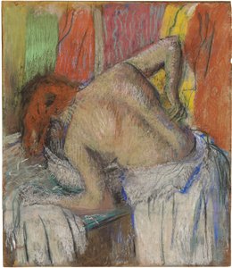 Kvinna som tvättar ryggen, ca 1895 (pastell på sammanfogat papper nedlagt ombord) av Edgar Degas