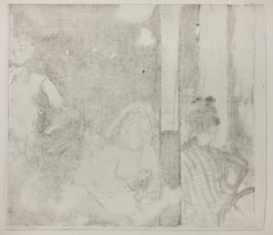 Kvinnor framför ett kafé, kväll, ca 1877 (monotyp besläktad på elfenbensvävt papper) av Edgar Degas