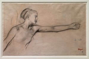 Ung spartansk tjej (studie för "Little Spartan girls provocing boys"). Omkring 1860-1862. Svart penna, grafit, blandningar på kalkerpapper. av Edgar Degas