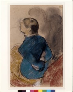 Young Woman In Blue (バフ紙に木炭の上にパステル)スウェーデン語 av Edgar Degas