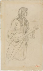 Ung kvinna som spelar mandolin, studie till porträtt av Mlle Fiocre i baletten "La Source" av Edgar Degas