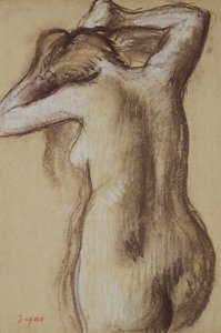Ung naken kvinna som kammar sitt hår, ca 1889-90 (pastell på papper) av Edgar Degas