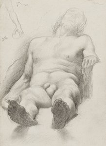 Studie - Reclining Nude Man, 1856-58 (grafit på krämfärgat papper)