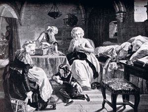 Ludvig XVI och hans familj i slottet Chateau du Temple, från "History of Nations". av Edgar Melville Ward