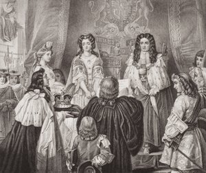 Kronen tilbudt til William og Mary af Lords and Commons i Whitehall den 12. februar 1689 fra `Illustrations of English and Scottish History