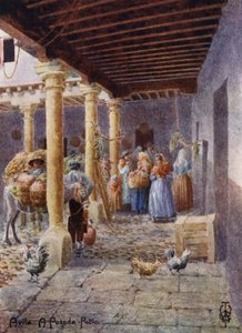 Norra Spanien: Avila, A Posada Patio (färg litho) av Edgar T. A. Wigram