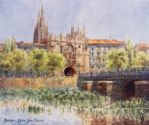Norra Spanien: Burgos, Arco Sta Maria (färg litho) av Edgar T. A. Wigram