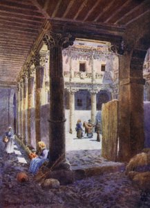 Norra Spanien: Burgos, Casa de Mirandas uteplats (färg litho) av Edgar T. A. Wigram
