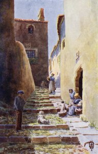 Norra Spanien: Caceres, Calle de la Cuesta de Aldana (färg litho)