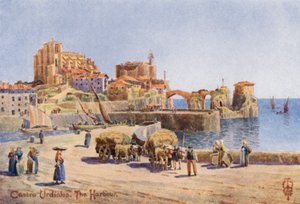 Norra Spanien: Castro Urdiales, Hamnen (färg litho)