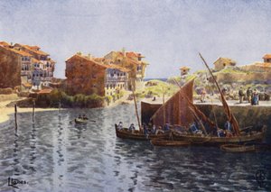 Norra Spanien: Llanes, The Harbour (färg litho)