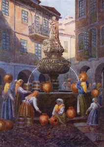 Norra Spanien: Lugo, St. Vincent Fountain (litofärg)