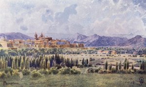 Norra Spanien: Pamplona, Från vägen till gränsen (färg litho) av Edgar T. A. Wigram