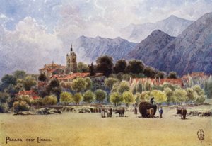 Norra Spanien: Pasana, en asturisk bergsby (färg litho)
